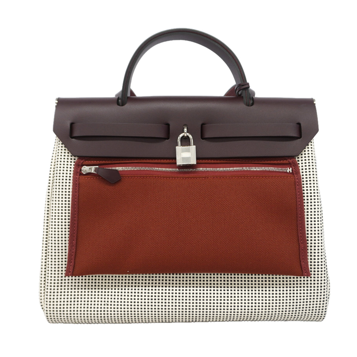 【6kd3374】エルメス ハンドバッグ エールバッグジップPM トワルキャドリーユ ルージュセリエ シルバー金具 W刻印 2wayバッグ【中古】レディース
