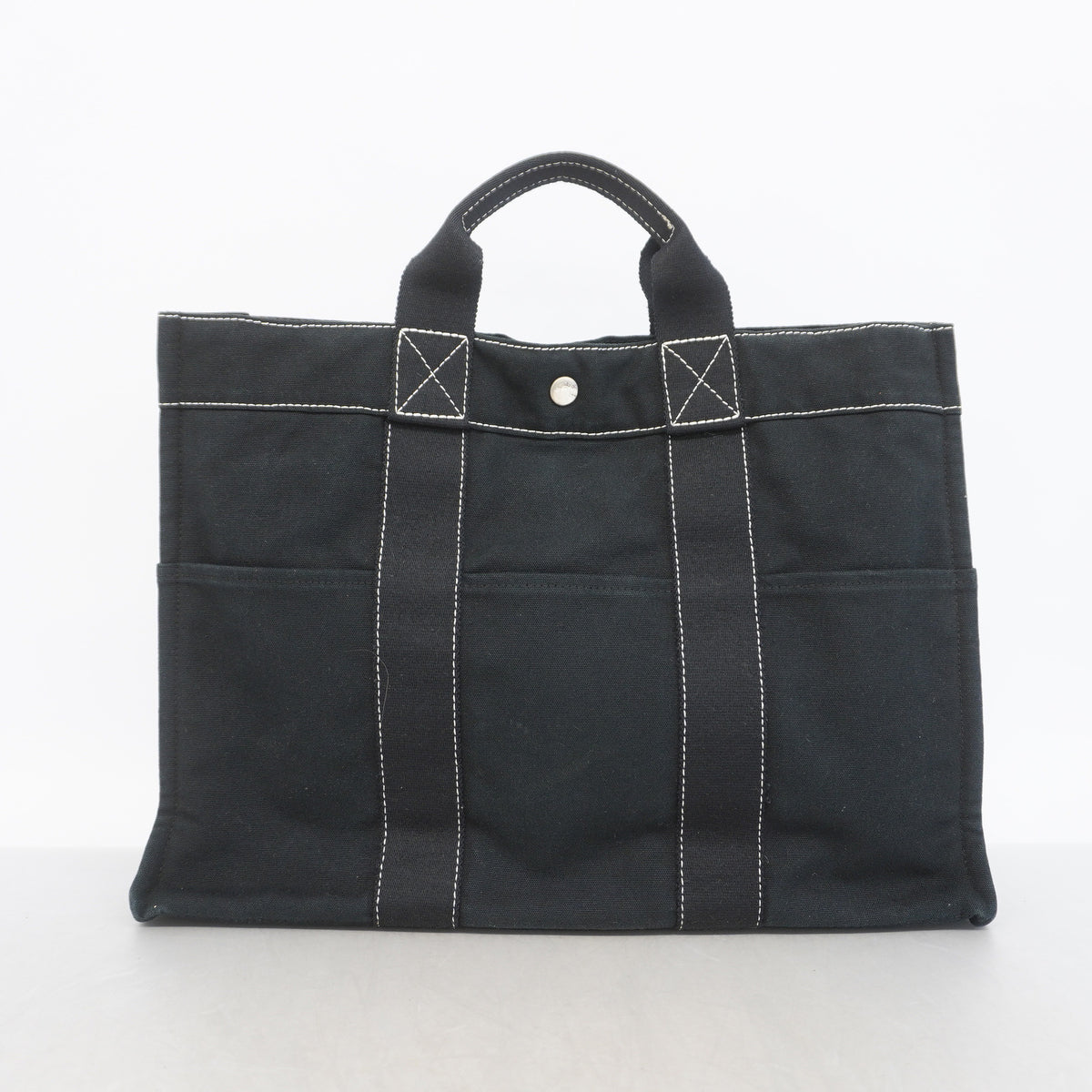 【6kd3459】エルメス トートバッグ ドーヴィルMM キャンバス ブラック シルバー金具【中古】メンズ レディース ユニセックス
