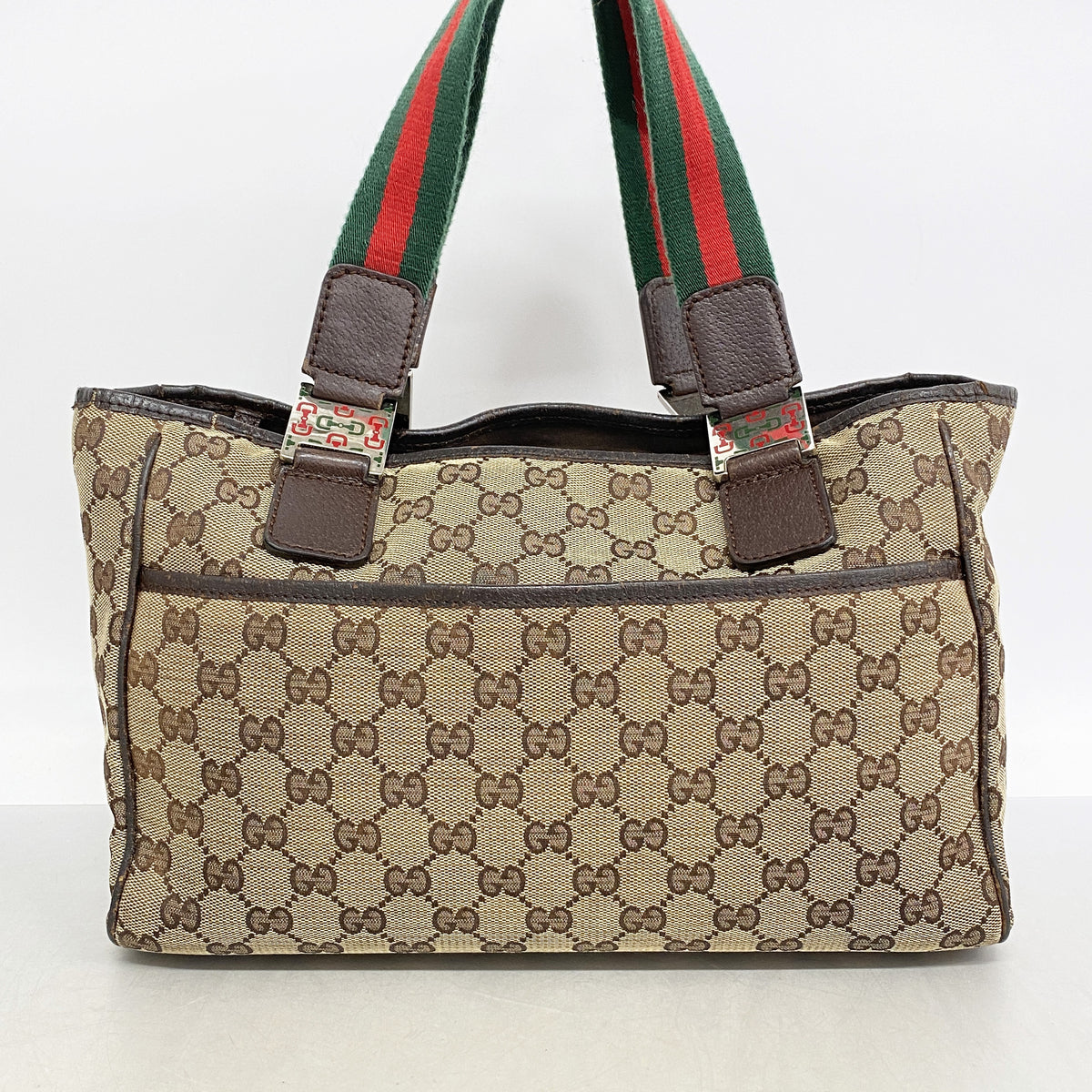 【6kd3500】グッチ トートバッグ GGキャンバス 145810 キャンバス ブラウン シルバー金具【中古】レディース