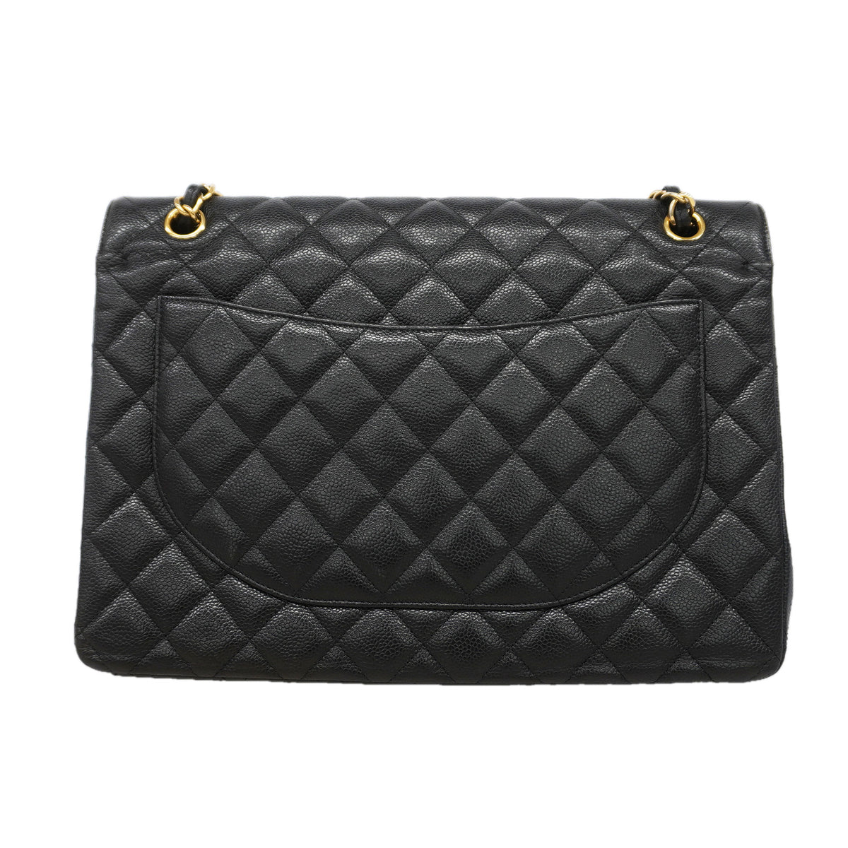 【6kd3864】シャネル ショルダーバッグ デカマトラッセ Wフラップ Wチェーン キャビアスキン ブラック ゴールド金具【中古】レディース