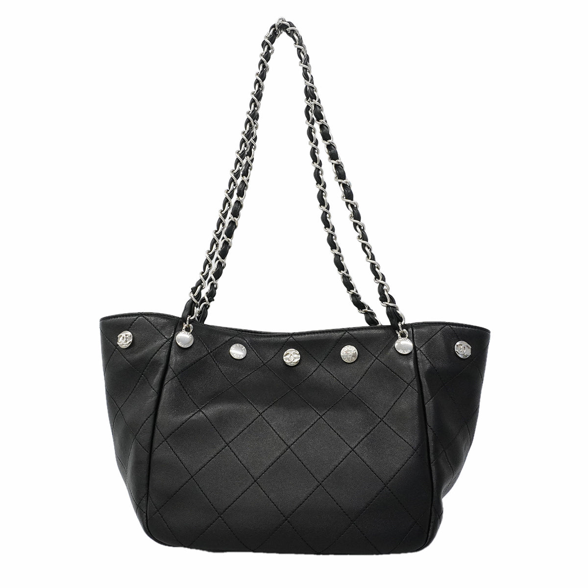 【6kd3886】シャネル ショルダーバッグ マトラッセ チェーンショルダー ラムスキン ブラック シルバー金具【中古】レディース