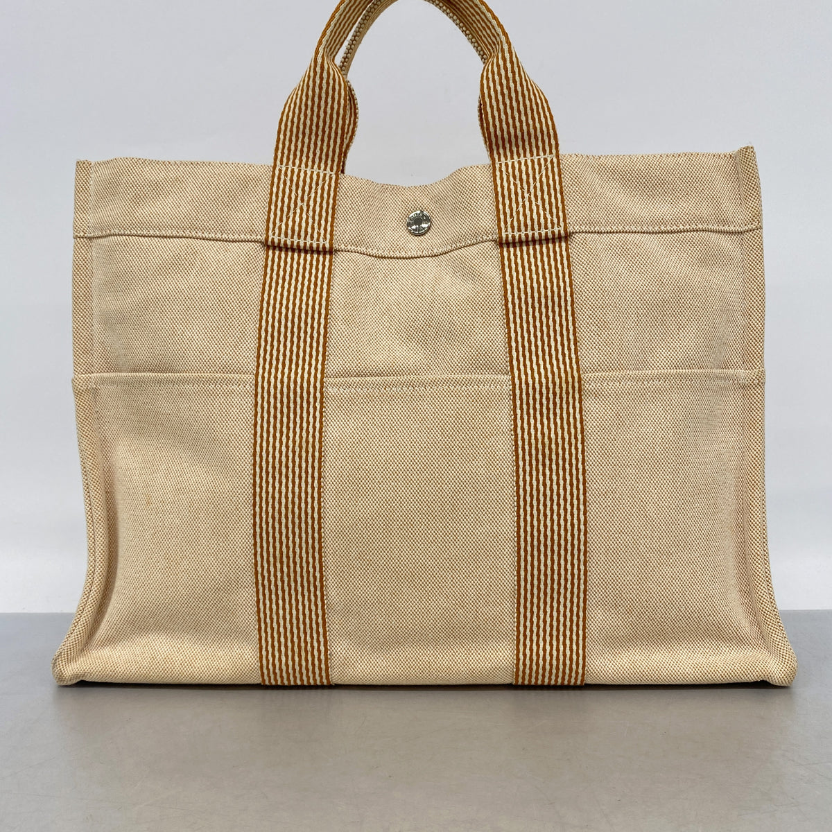 【6kd4229】エルメス トートバッグ ニューフールトゥMM キャンバス オレンジ シルバー金具【中古】レディース
