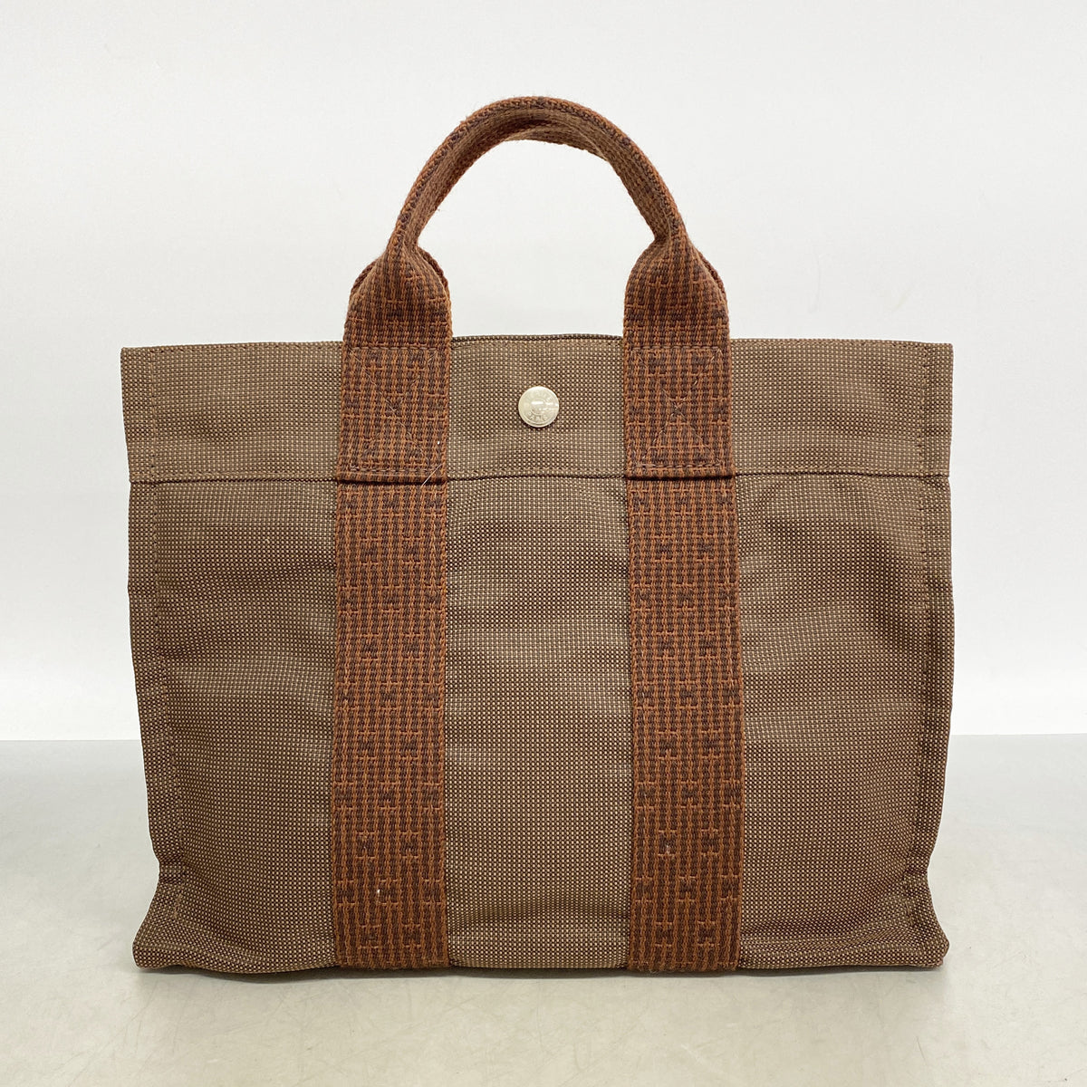 【6kd4348】エルメス トートバッグ エールラインPM ナイロン ブラウン シルバー金具【中古】レディース