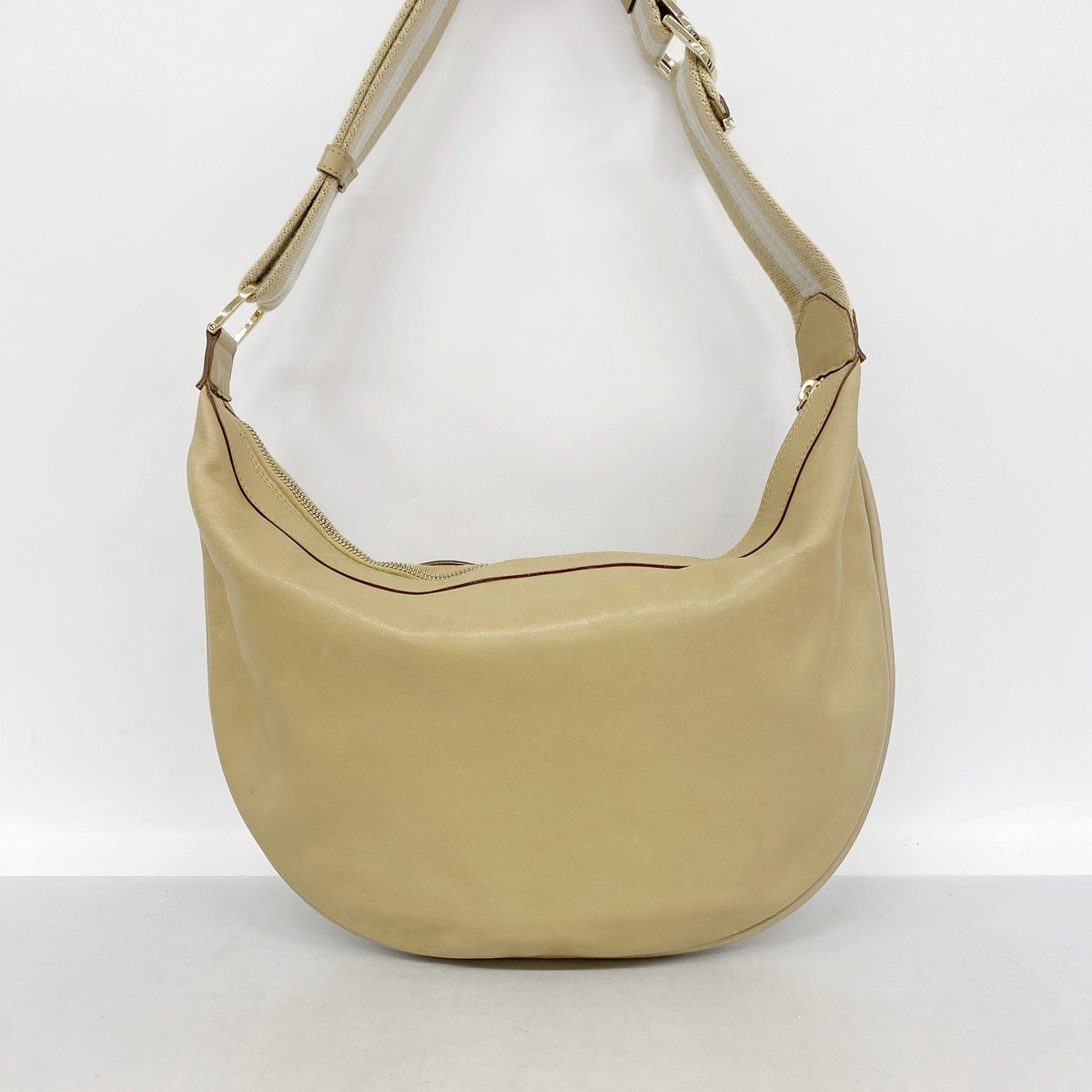 【6kd4503】グッチ ショルダーバッグ 001 4181 レザー ベージュ ゴールド金具【中古】レディース
