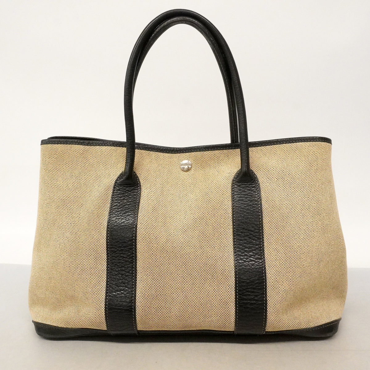【6kd4799-h】エルメス トートバッグ ガーデンパーティPM トワルアッシュ ブラック シルバー金具 □G刻印【中古】レディース