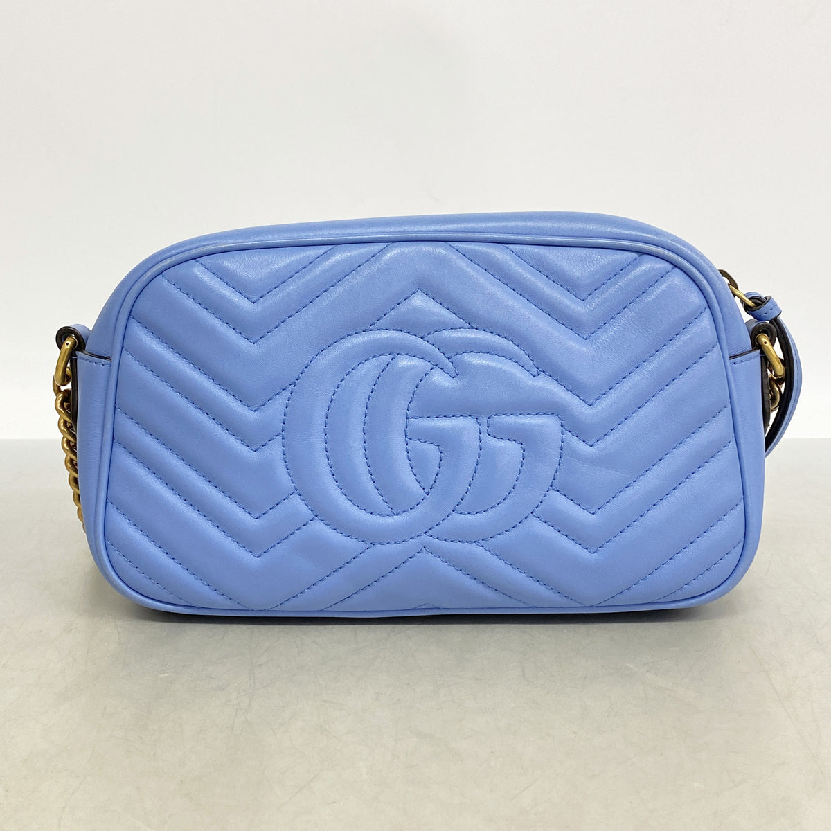 【6kd4946】グッチ ショルダーバッグ GGマーモント 447632 レザー ライトブルー ゴールド金具【中古】レディース