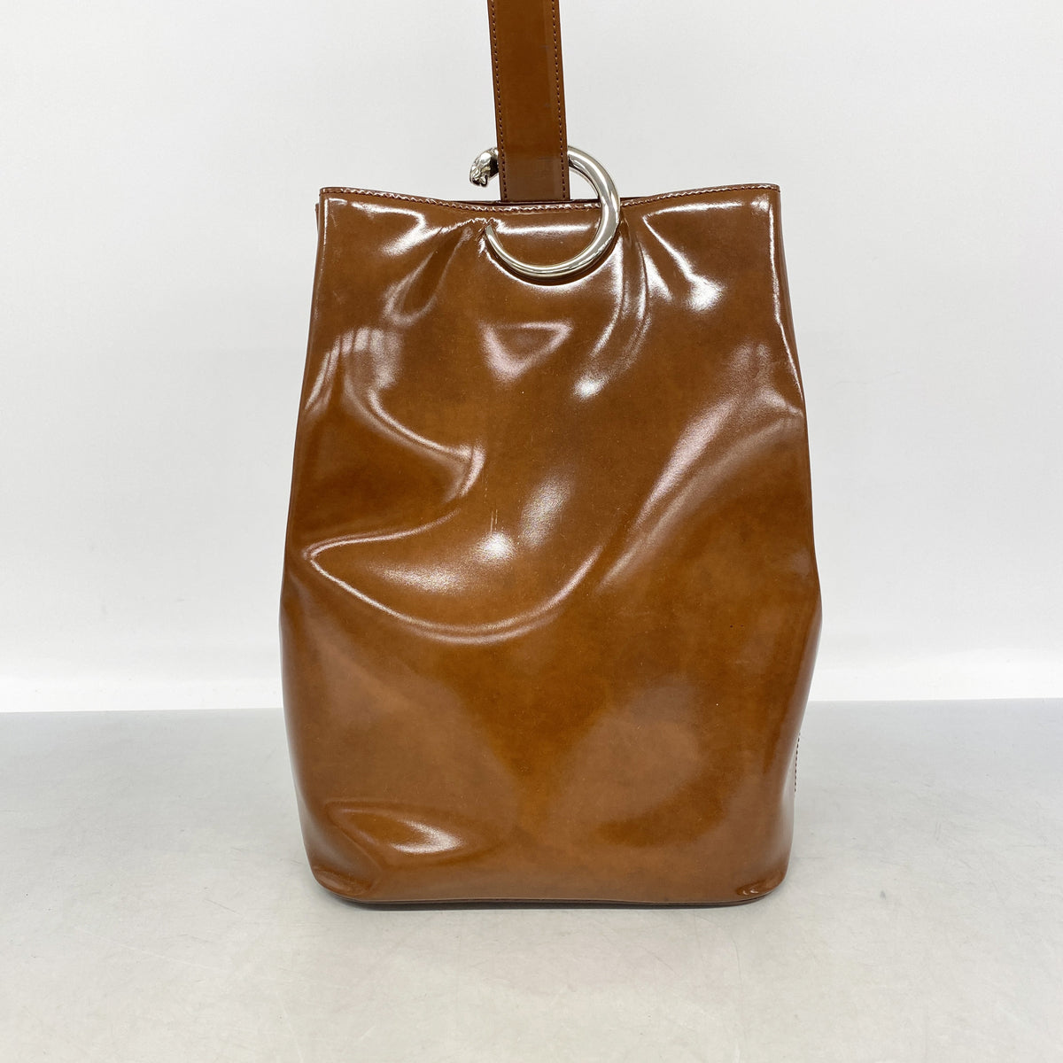 【6ke5167】カルティエ ハンドバッグ パンテール レザー ブラウン シルバー金具【中古】レディース