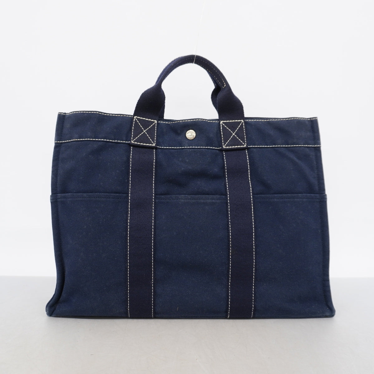 【6ke5248】エルメス トートバッグ ドーヴィルMM キャンバス ネイビー シルバー金具【中古】レディース