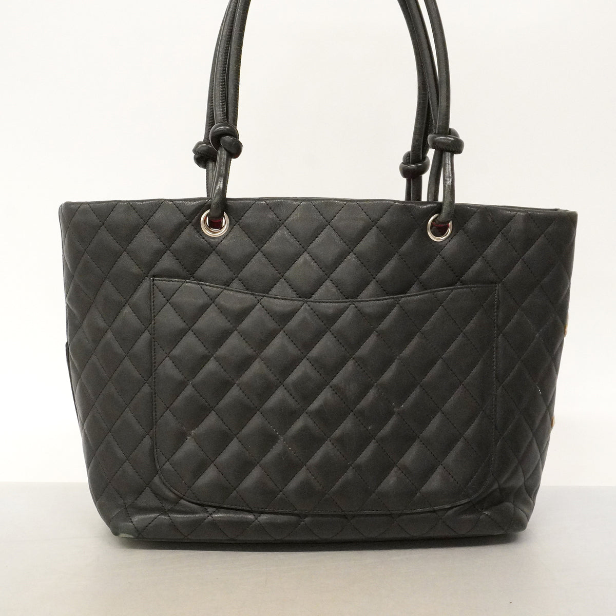 【6ke5258】シャネル トートバッグ カンボン ラムスキン ブラック ホワイト シルバー金具【中古】レディース