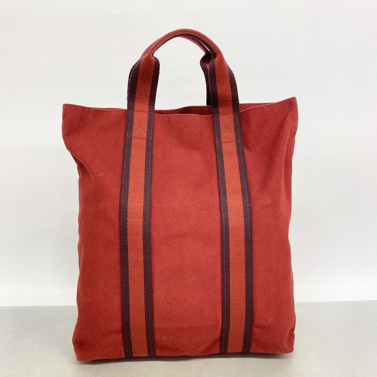 【6ke5640】エルメス トートバッグ フールトゥカバス キャンバス レッド シルバー金具【中古】レディース