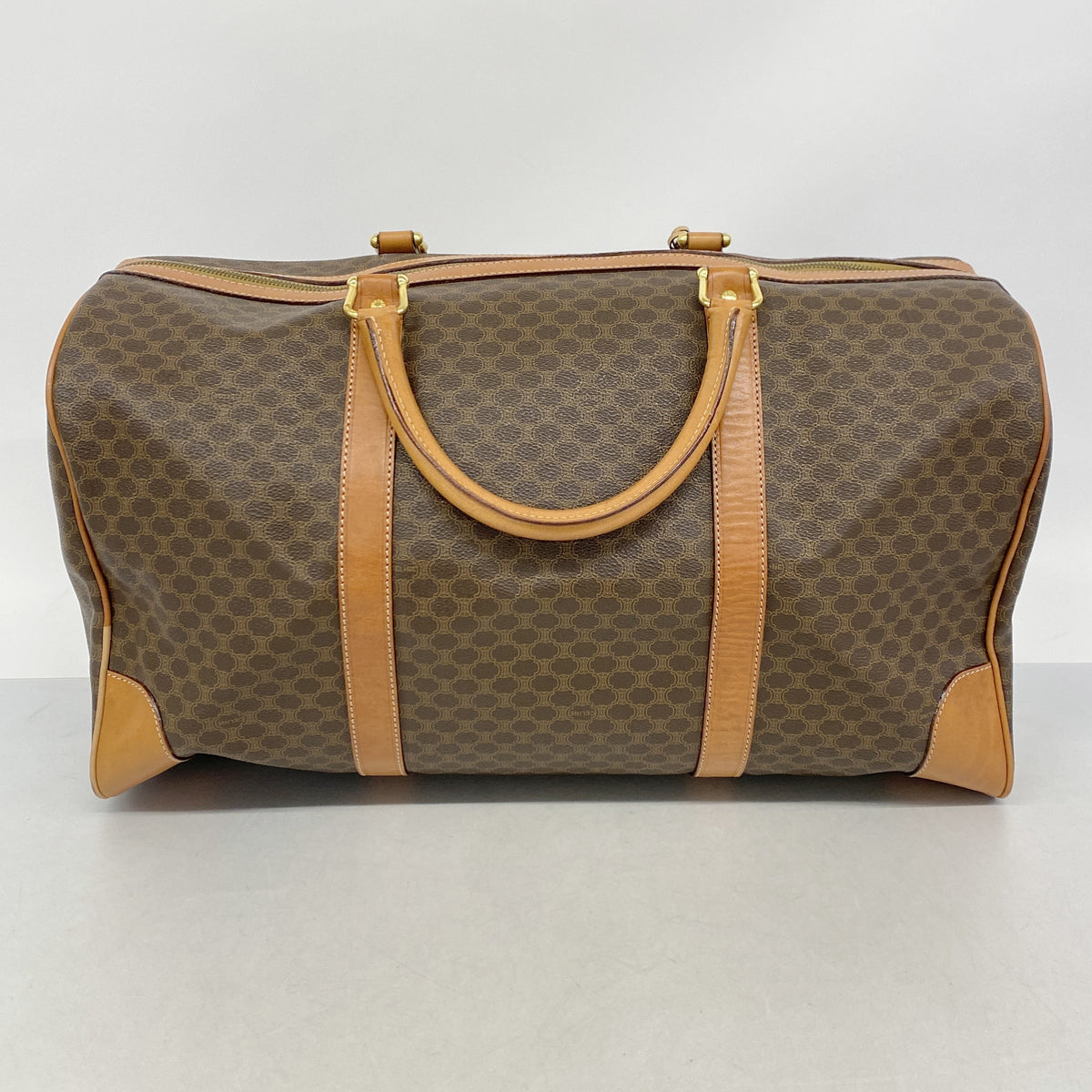 【6ke5760】セリーヌ ボストンバッグ マカダム PVC ブラウン ゴールド金具【中古】メンズ レディース ユニセックス