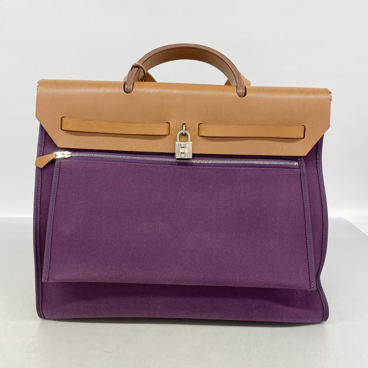 【6ke6276】エルメス ハンドバッグ エールバッグジップMM トワルオフィシエ パープル シルバー金具 □O刻印 2wayバッグ【中古】レディース