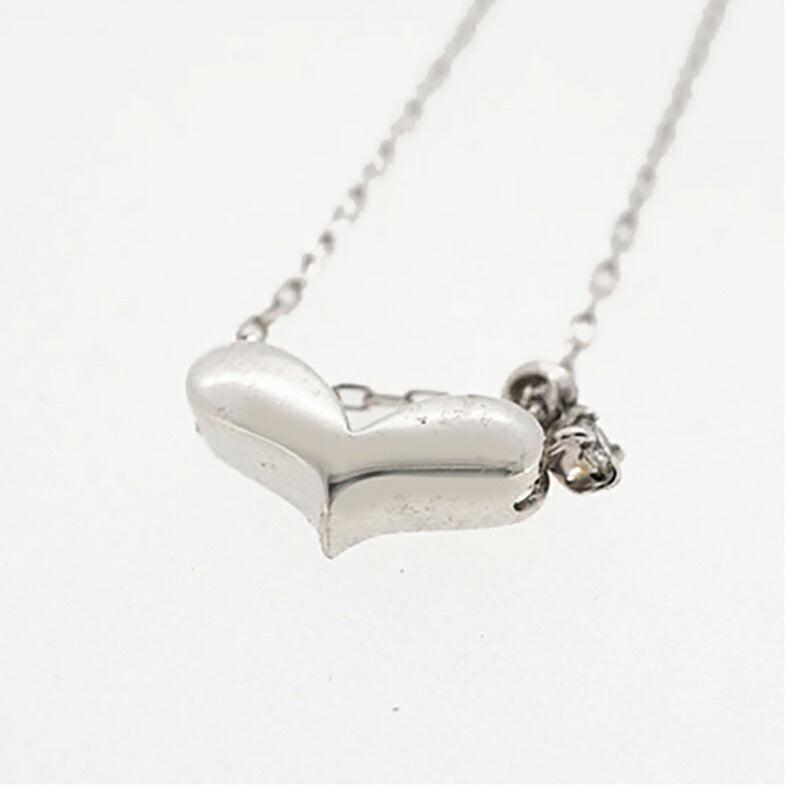【jt033】 ネックレス ハートモチーフ 一粒ダイヤ K10WG ホワイトゴールド ダイヤモンド 0.01ct 未使用【中古】レディース