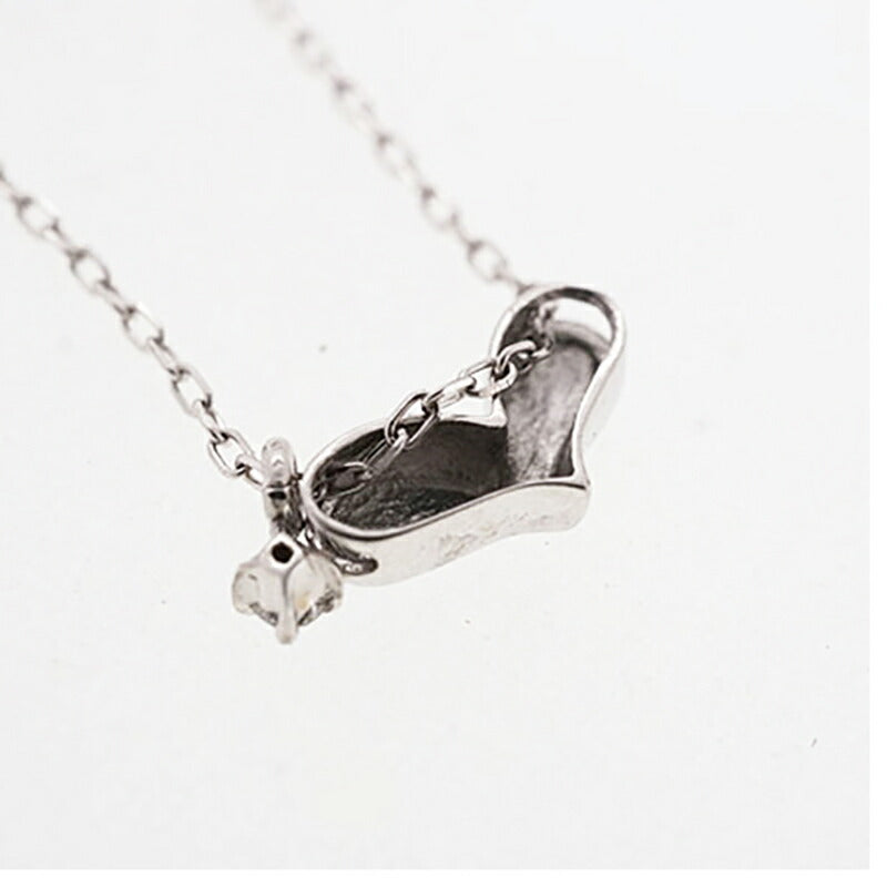 【jt033】 ネックレス ハートモチーフ 一粒ダイヤ K10WG ホワイトゴールド ダイヤモンド 0.01ct 未使用【中古】レディース