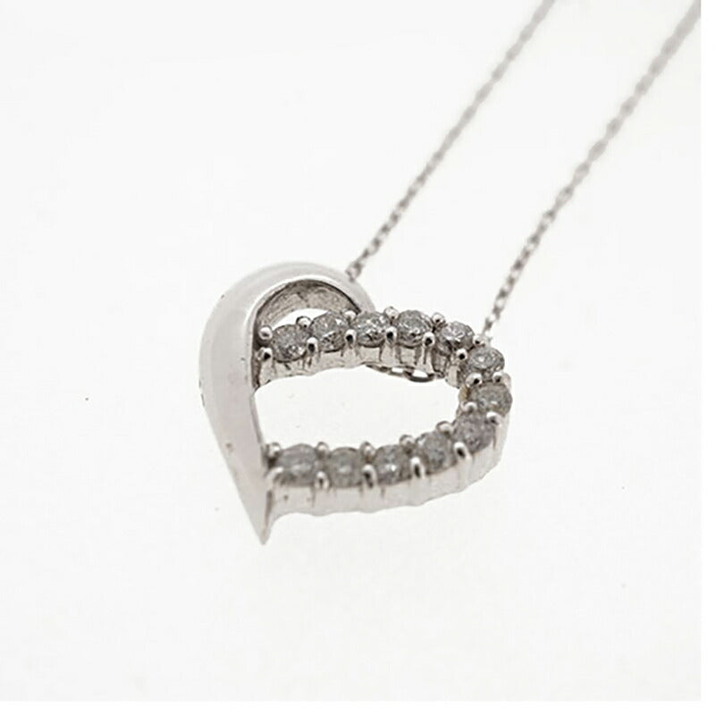 【jt038】 ネックレス ハートモチーフ K18WG ホワイトゴールド ダイヤモンド 0.12ct 未使用【中古】レディース