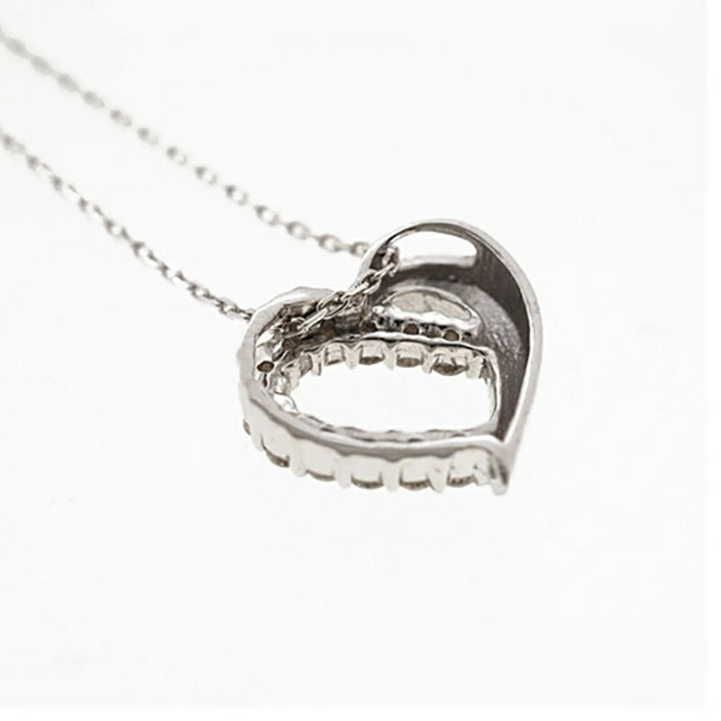 【jt038】 ネックレス ハートモチーフ K18WG ホワイトゴールド ダイヤモンド 0.12ct 未使用【中古】レディース