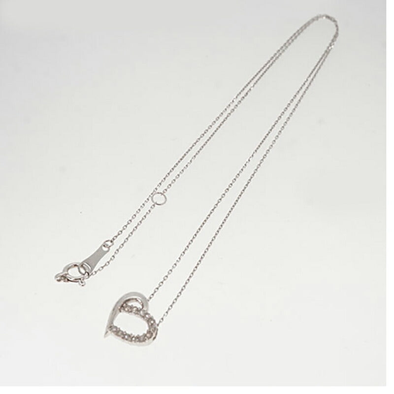 【jt038】 ネックレス ハートモチーフ K18WG ホワイトゴールド ダイヤモンド 0.12ct 未使用【中古】レディース