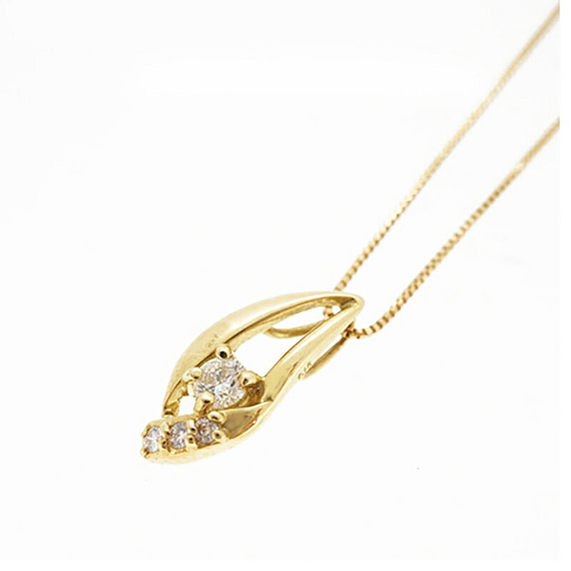【jt050】 ネックレス K18YG イエローゴールド ダイヤモンド 0.1ct 未使用【中古】レディース
