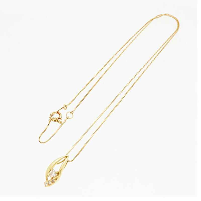 【jt050】 ネックレス K18YG イエローゴールド ダイヤモンド 0.1ct 未使用【中古】レディース
