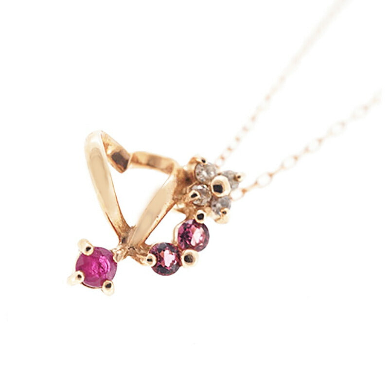 【ju154】 ネックレス ハートモチーフ K10PG ピンクゴールド ピンクトルマリン ルビー ダイヤモンド 未使用【中古】レディース