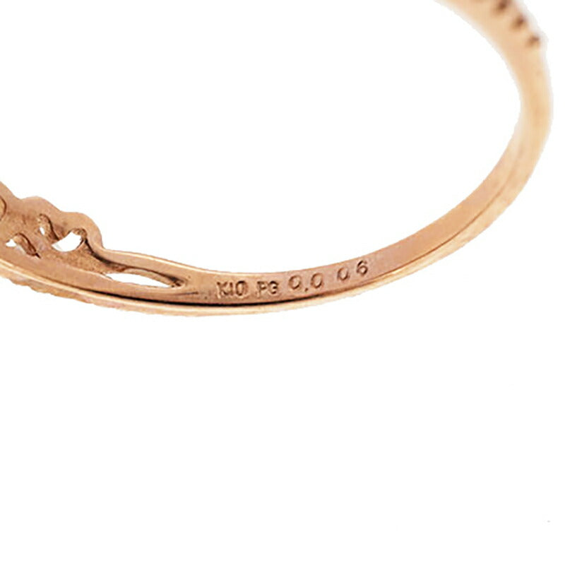 【ju102】 リング ハートモチーフ 王冠モチーフ 一粒ダイヤ K10PG ピンクゴールド ダイヤモンド 0.006ct 9号 未使用【中古】レディース