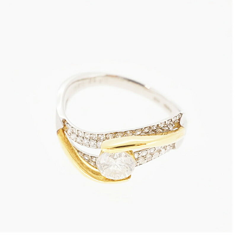 【ju191】 リング K18YG イエローゴールド Pt900 プラチナ ダイヤモンド 0.562ct/0.3ct 13号 未使用 コンビリング【中古】レディース