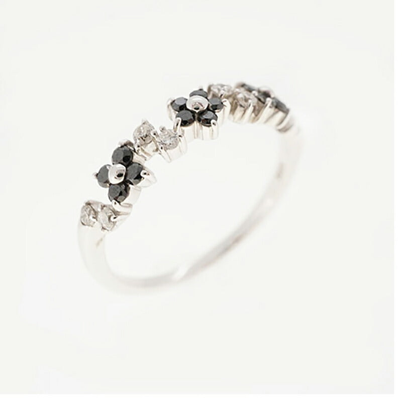 【ju193】 リング フラワーモチーフ K18WG ホワイトゴールド ブラックダイヤモンド ダイヤモンド 0.28ct 10号 未使用【中古】レディース
