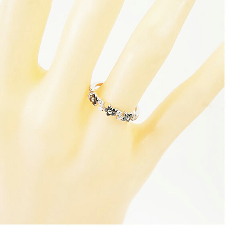 【ju193】 リング フラワーモチーフ K18WG ホワイトゴールド ブラックダイヤモンド ダイヤモンド 0.28ct 10号 未使用【中古】レディース