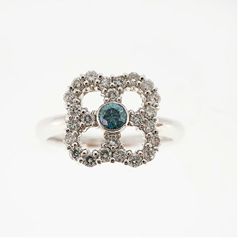 【ju279】 リング Pt900 プラチナ ブルーダイヤモンド ダイヤモンド 0.4ct/0.12ct 12号 未使用【中古】レディース