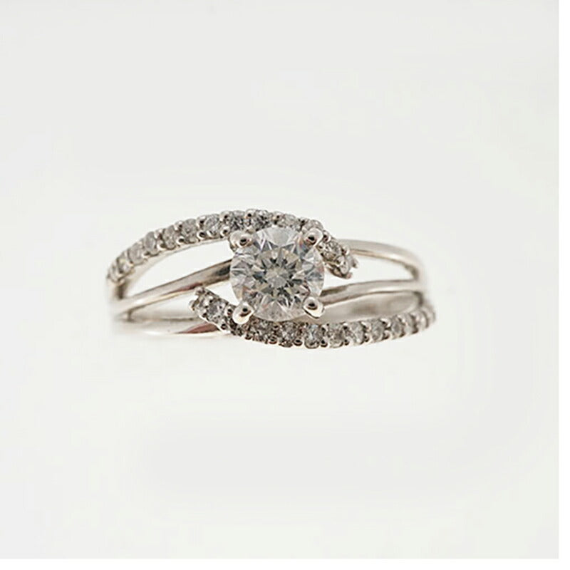 【ju281】 リング Pt900 プラチナ ダイヤモンド 0.34ct/0.10ct 11号 未使用【中古】レディース