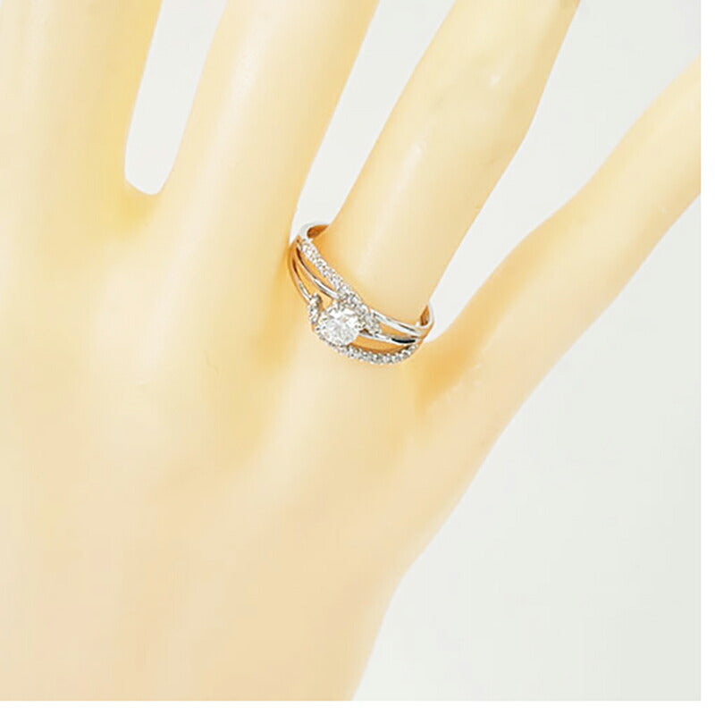 【ju281】 リング Pt900 プラチナ ダイヤモンド 0.34ct/0.10ct 11号 未使用【中古】レディース