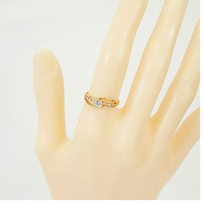 【jv418】 リング K18YG イエローゴールド ダイヤモンド 0.300ct/0.100ct 11.5号 未使用【中古】レディース