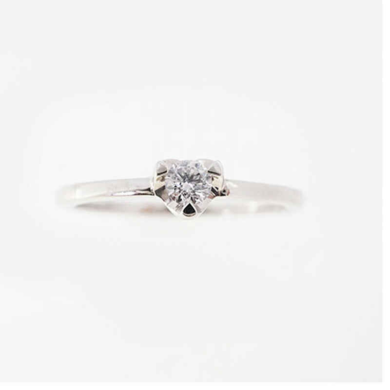 【jv419】 リング ハートモチーフ 一粒ダイヤ Pt950 プラチナ ダイヤモンド 0.1ct 10号 未使用【中古】レディース
