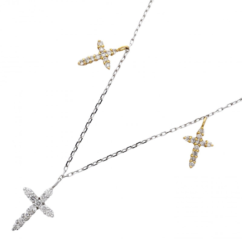 【ju169】 ネックレス クロスモチーフ K18WG ホワイトゴールド ダイヤモンド 0.3ct 未使用【中古】レディース