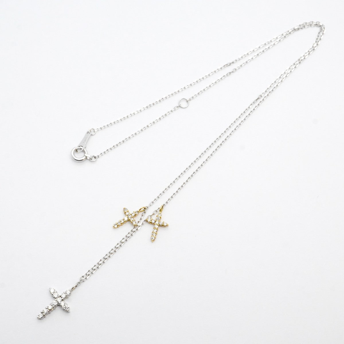 【ju169】 ネックレス クロスモチーフ K18WG ホワイトゴールド ダイヤモンド 0.3ct 未使用【中古】レディース