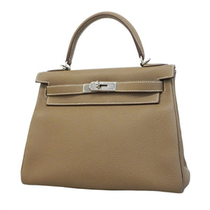【5bb1490-g】エルメス ハンドバッグ ケリー28 トゴ エトゥープ シルバー金具 Z刻印【中古】レディース