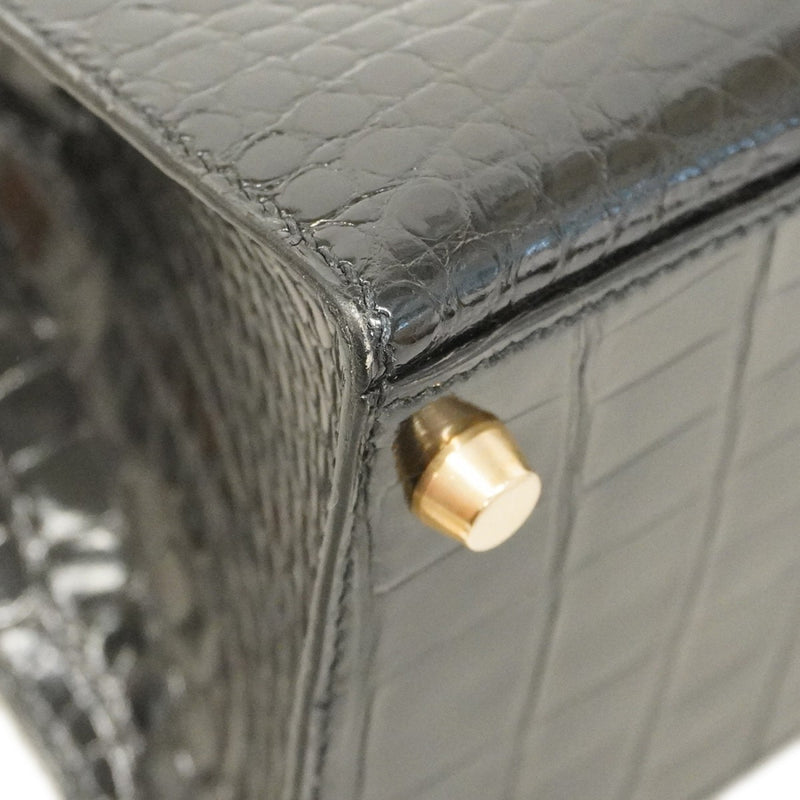 【5eb1835-g】エルメス ハンドバッグ ケリー28 ポロサス ブラック ゴールド金具【中古】レディース