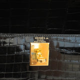 【5eb1835-g】エルメス ハンドバッグ ケリー28 ポロサス ブラック ゴールド金具【中古】レディース