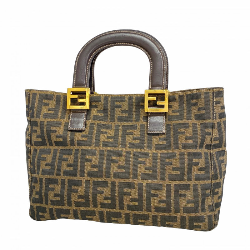 【5gd5328-h】フェンディ ハンドバッグ ズッカ ナイロンキャンバス ブラック ゴールド金具【中古】レディース