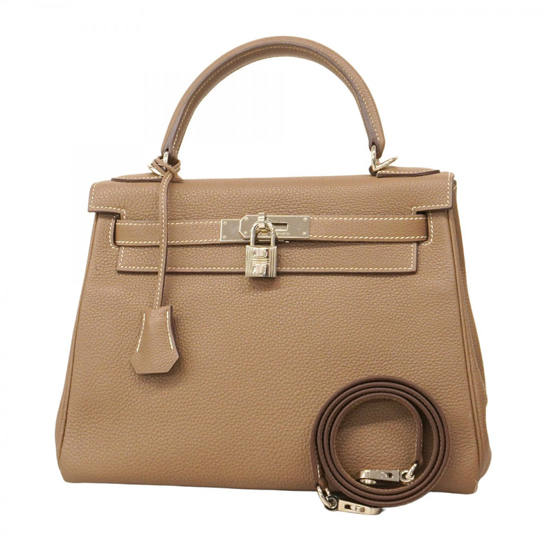 ★最終価格★SALE【5gd4364-e】エルメス ハンドバッグ ケリー28 トゴ エトゥープ シルバー金具 D刻印【中古】レディース