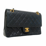 ★SALE【5gd5248-h】シャネル ショルダーバッグ マトラッセ Wフラップ Wチェーン ラムスキン ブラック ゴールド金具【中古】レディース