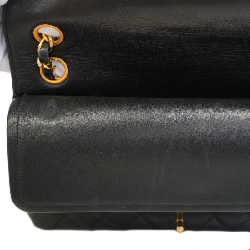 ★SALE【5gd5248-h】シャネル ショルダーバッグ マトラッセ Wフラップ Wチェーン ラムスキン ブラック ゴールド金具【中古】レディース