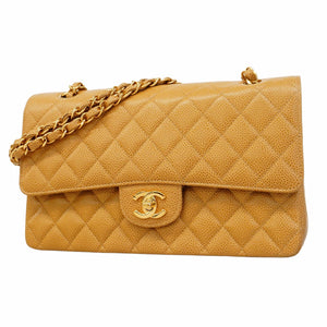 ★SALE【5gd5271-e】シャネル ショルダーバッグ マトラッセ Wフラップ Wチェーン キャビアスキン ベージュ ゴールド金具【中古】レディース