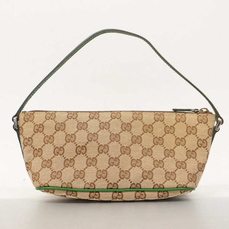 【5gd5280-h】グッチ ポーチ GGキャンバス 07198 キャンバス ブラウン グリーン シルバー金具【中古】レディース