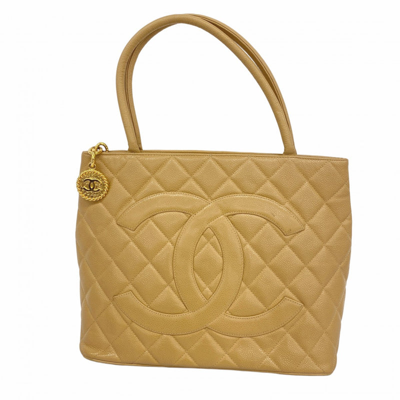 【5gd5297-h】シャネル トートバッグ 復刻トート キャビアスキン ベージュ ゴールド金具【中古】レディース