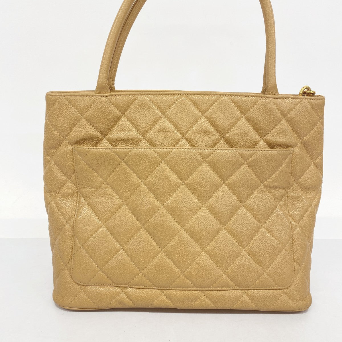 【5gd5297-h】シャネル トートバッグ 復刻トート キャビアスキン ベージュ ゴールド金具【中古】レディース