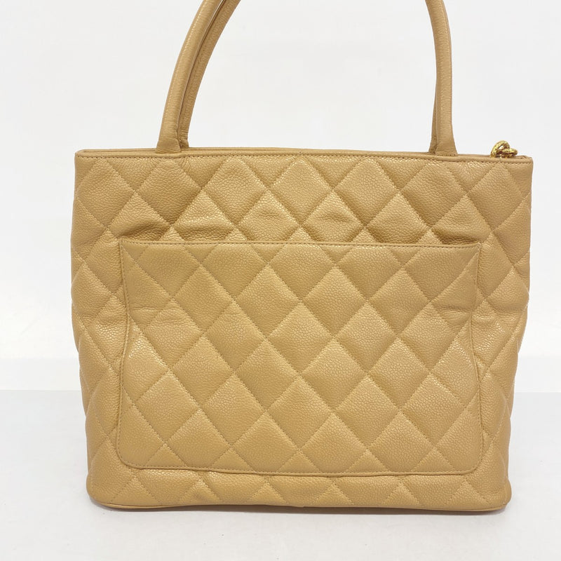 【5gd5297-h】シャネル トートバッグ 復刻トート キャビアスキン ベージュ ゴールド金具【中古】レディース