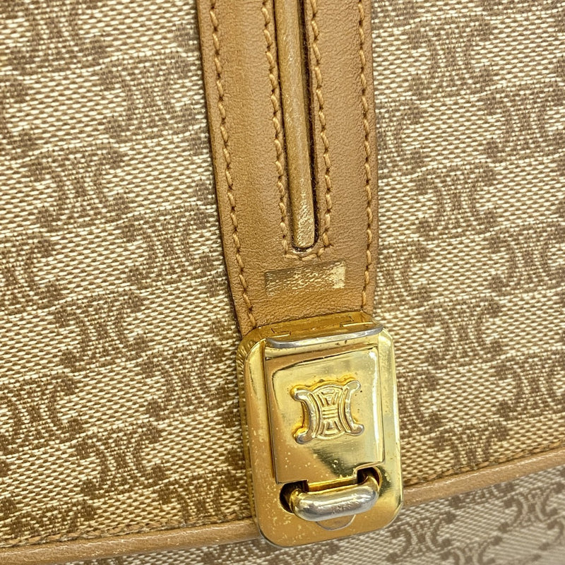 【5gd5383-h】セリーヌ ショルダーバッグ マカダム PVC ベージュ ゴールド金具【中古】レディース