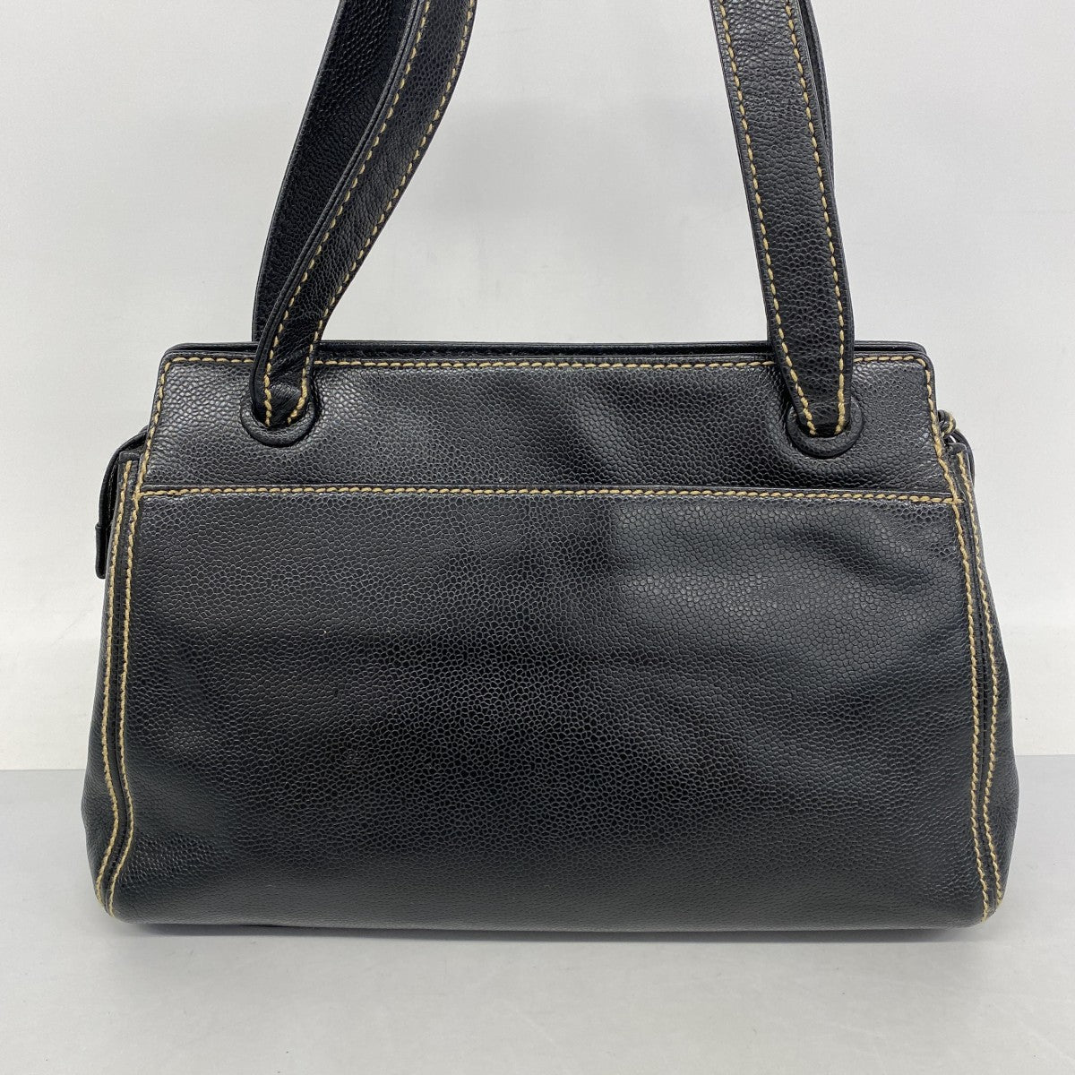 【5gd5384-h】シャネル ハンドバッグ キャビアスキン ブラック ゴールド金具【中古】レディース