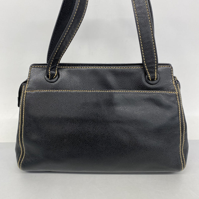 【5gd5384-h】シャネル ハンドバッグ キャビアスキン ブラック ゴールド金具【中古】レディース